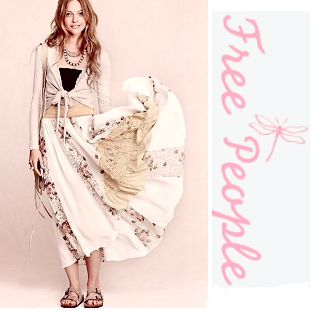 Free People Vintage New Romantics Floral Godet Duster Skirt Victorian (XS)